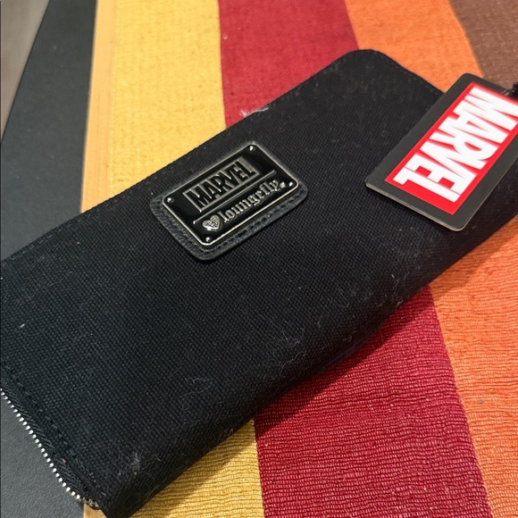 Loungefly Handbags - Loungefly Black Marvel Zip Wallet with Logo Plate